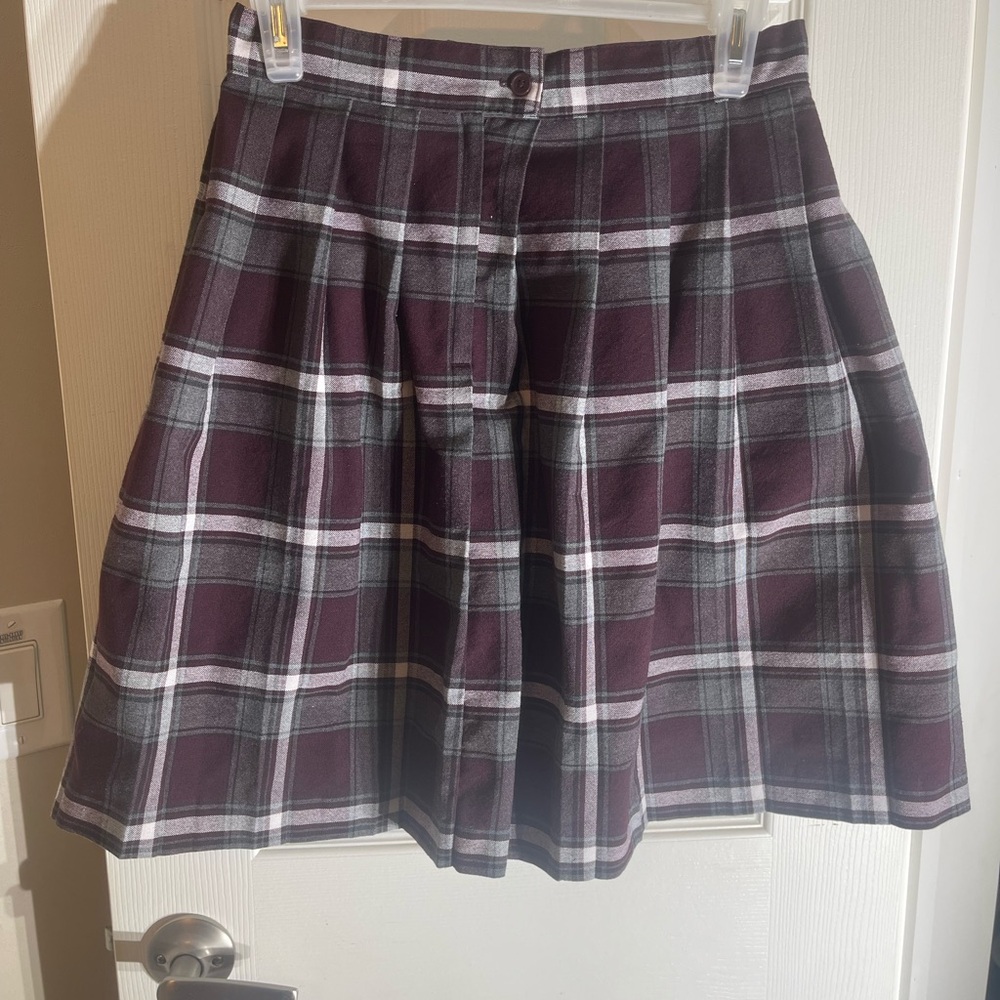 French Toast Girls Plaid School Skirt size 12 Burgundy/Grey Adjustable Uniform
